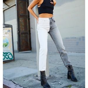 Revive denim acid wash half white jeans.